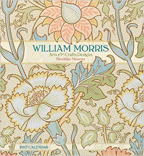 Portada de un calendario de 2017 de art and craft y William Morris, donde se muestra una ilustracion de flores en tonalidad pastel