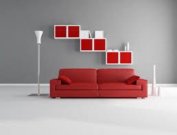 Sala en blanco con muebles rojos